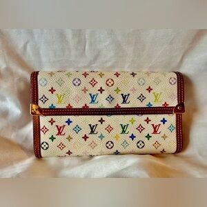 Louis Vuitton Multicolor Monogram White Wallet Takashi Murakami LV